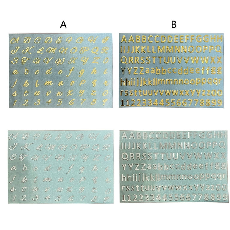 6 Sheets Small 0.18 inch Alphabet Number Stickers Mini Letters Stickers  Glitter Alloy Self Adhesive Letters Stickers for Epoxy Resin Casting