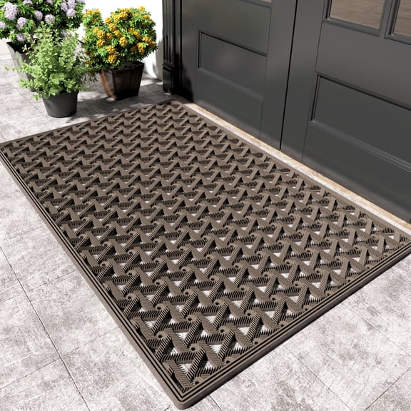 PABUBE Outdoor Doormat , Waterproof and Heavy Duty Doormat for Outside, Low Pile Dirt Trapper Rubber Outdoor Mat and Non-Slip Welcome Mat for Front Doors, 32" x 48", Brown