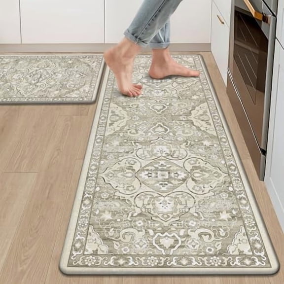 Anti Fatigue Kitchen Rugs Sets of 2 Cushioned Kitchen Mats for Floor Waterproof Kitchen Mat Set Non Slip Comfort Standing Mat for Kitchen, Office, Sink, Laundry