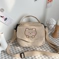 thumbnail image 1 of Bolso Bolso bandolera de pana bordado oso estudiante chica pequeño bolso de hombro (beige), 1 of 6