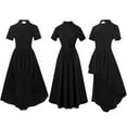 thumbnail image 3 of Oksale Black Church Dresses for Women Short Sleeve Clergy Dress with Tab Insert Neck High Low Hem Priestess Dress Short Sleeve Dresses for Party Black, 3 of 5