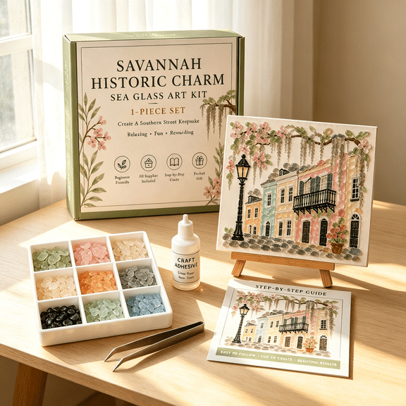 Savannah Historic Charm Sea Glass Art Kit DIY Southern US Historic Town Mosaic Craft Set Handmade Artwork Home Decor Gift For Adults