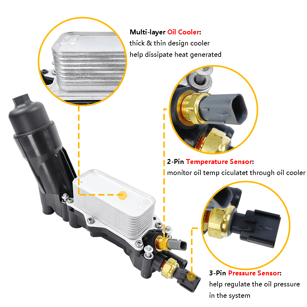 Engine Oil Cooler & Oil Filter Housing Assembly | Fit for 2014-2016 Chrysler 200 300, Jeep Grand Cherokee Wrangler, Dodge Challenger Charger Durango, Ram 1500 ProMaster 3.6L V6 | OE# 68105583AF