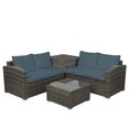 thumbnail image 4 of Outdoor Sectional Sofa Sets, 4 Piece Wicker Patio Furniture Set, Loveseat Sofa with Coffee Table & Storage Ottoman, Patio Conversation Sets for Backyard Lawn Poolside Garden, Gray Cushions, W9910, 4 of 11