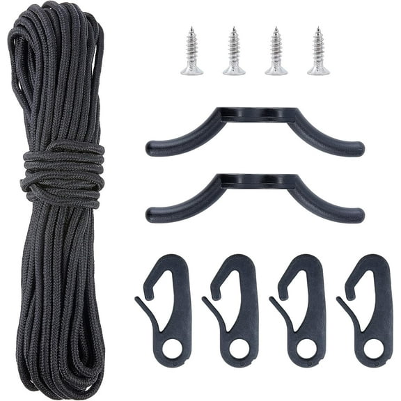 PH Flagpole Rope with Clips Kit 15m/49.2 Feet Nylon Halyard Rope with 4pcs Flag Clip Hooks 2pcs Rope Cleat Hook for Flagpole Repire Clothesline Camping Backpacker Black
