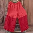 thumbnail image 6 of Charella Womens Linen Pants Color Block Pleated Wide Leg Elastic Waist Trousers Loose Lightweight Pants (3XL, Red), 6 of 8