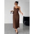 thumbnail image 3 of Brown Satin Slip Dress With Spaghetti Straps And Cowl Neck For Evening Or Date Wear, 3 of 8