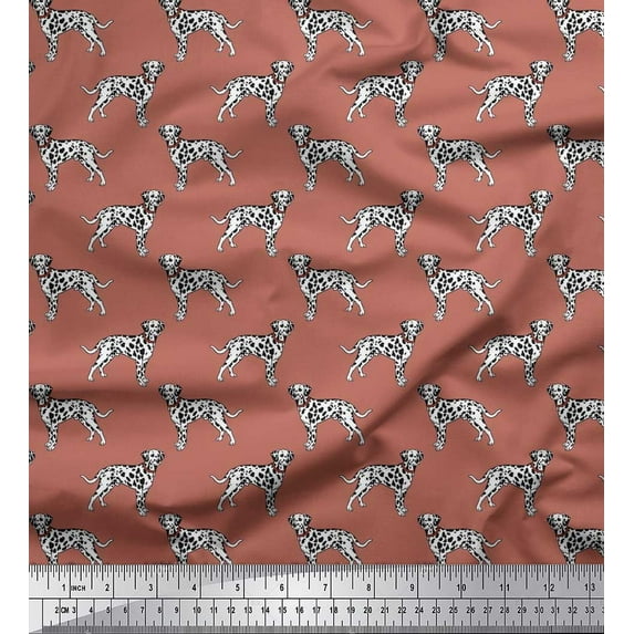 Soimoi Silk Fabric Dalmatian Dog Printed Craft Fabric by The Yard 42 Inch Wide