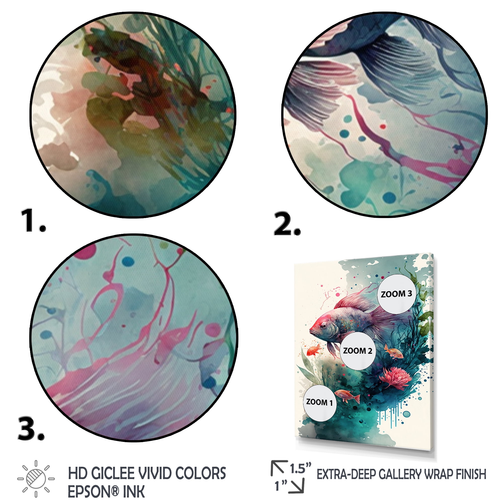 Designart Cute Fish Floral Art I Canvas Wall Art