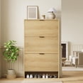 thumbnail image 1 of Fluted Shoe Cabinet with 3 Flip Drawers – Shoe Storage Organizer for Entryway, Hallway, Living Room, 32" Wide Tall Freestanding Hidden Shoe Rack – Natural, 1 of 8