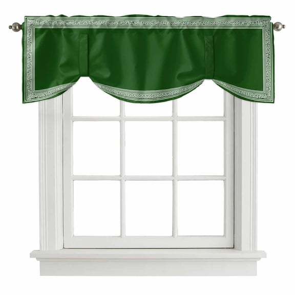 Green Greek Key Tie Up Valance Curtains for Windows, Kitchen Curtains Window Shades, Geometric Greece Ancient Farmhouse Geo Light Filtering Roman Curtain Valances for Bedroom/Bathroom/Cafe 60"x18"