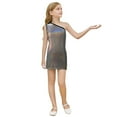 thumbnail image 1 of HXWCHs Robe de Fête Filles Robe à Paillettes Scintillantes Imprimée Ourlet Asymétrique Col Rond Sans Manches Tenue de Fête Élégante Décontractée Noir 13-14ans, 1 of 4