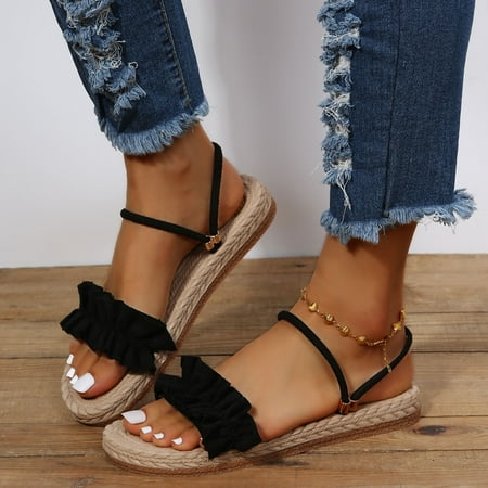 

FZM Women shoes Leisure Roman Style Flock Weave Women s Solid Color Summer Two Ways Non Slip Slip On Flat Beach Open Toe Breathable Sandals Shoes Slippers