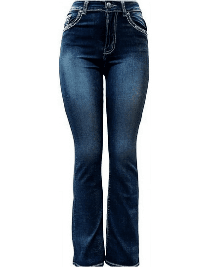 LA Idol Women's Rhinestone Mid Rise Bootcut Jeans, Spandex