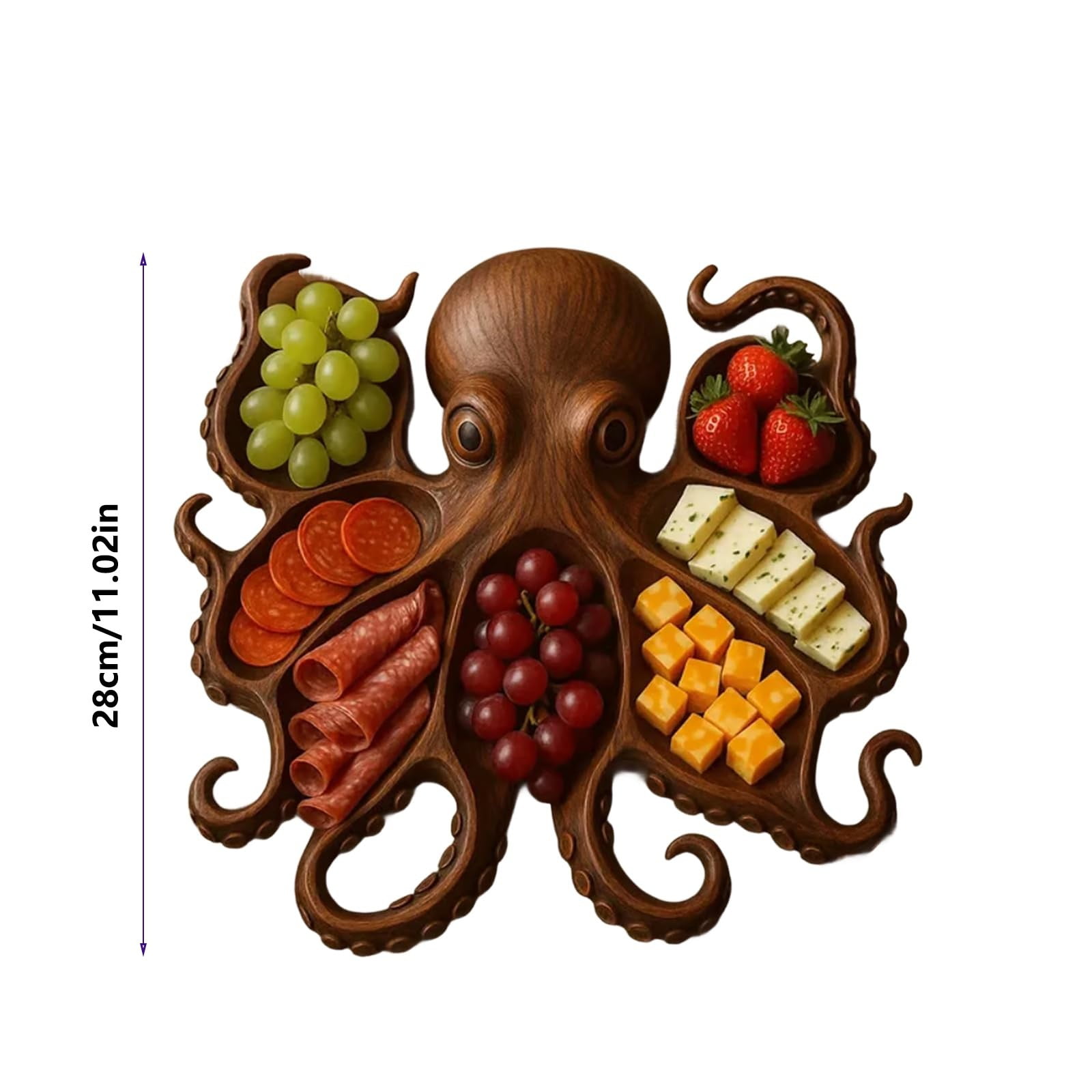 Octopus Charcuterie Platter, Ocean Themed Cheese Bread Board, Novelty Unique Serving Tray Board for Cheese Meats Fruit, Kraken Design Wood Serving Tray, Unique Gift for Seafood Lovers,11IN