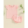 thumbnail image 2 of Biezeib Baby Girl Shorts Outfit Solid Color Fly Sleeve Round Neck T-Shirt with Shorts 2 Pcs Summer Clothes, 2 of 6