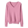 thumbnail image 4 of Comdrip Lightweight Sweaters for Women, Casual V Neck Sweaters for Women Long Sleeve Crew Neck Soft Knitted Pullover Knitted Blouse Comfy Sweaters for Women Pink XL, 4 of 4