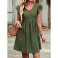 thumbnail image 2 of Women'S Summer Short Sundress Casual V Neck Ruffle Sleeve Mini Dress with Pockets Green S, 2 of 9