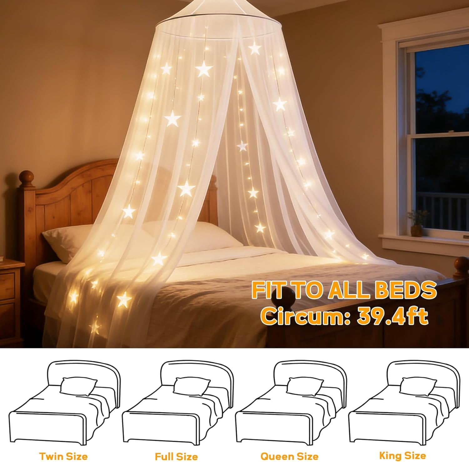 Mosquito Net for Bed Canopy for Girls, Twin to King Size Bed Canopy Curtains from Ceiling, Dome Mosquito Netting Bed Tent for Bedroom Decorative, Travel with Storage Bag (White Dome)