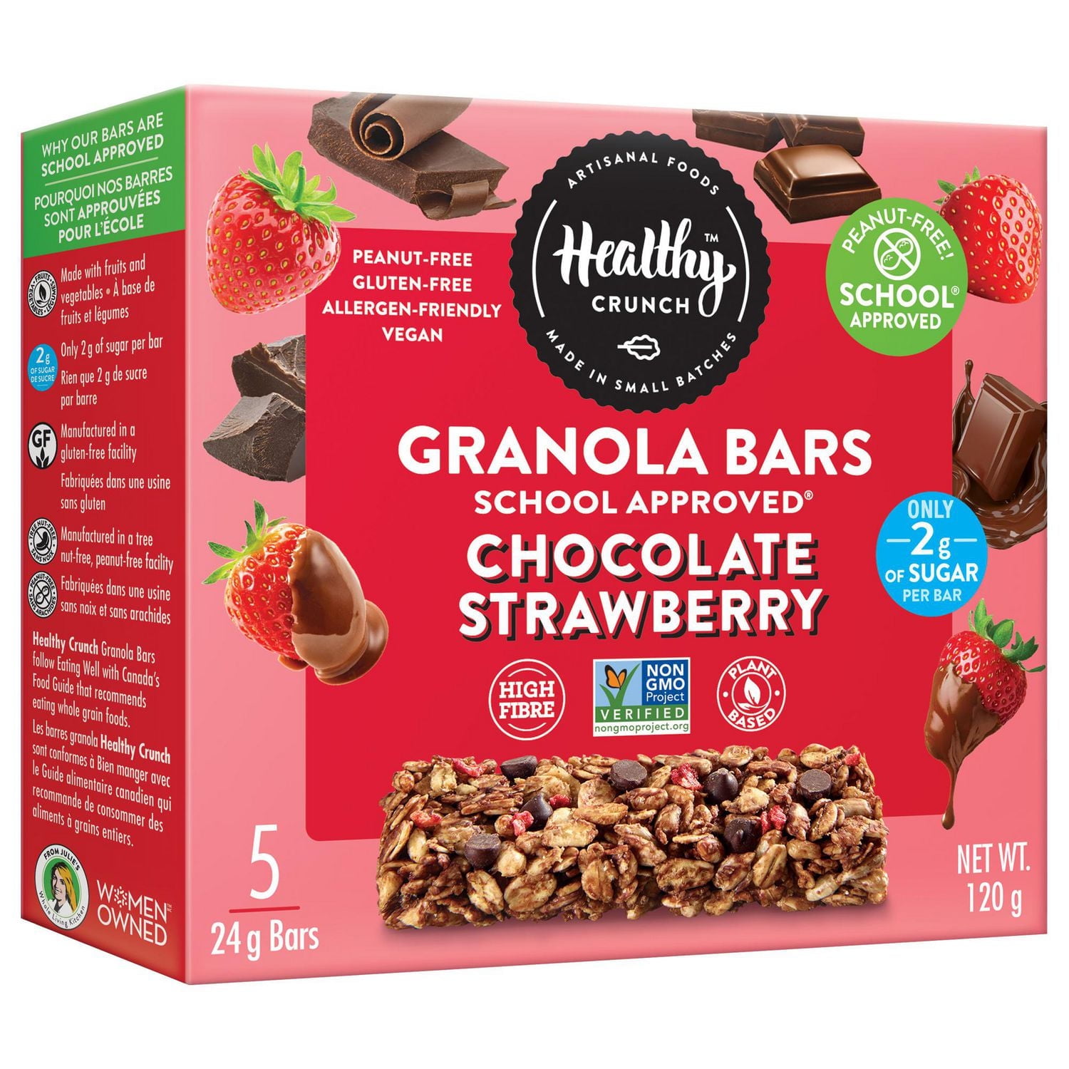 Healthy Crunch Chocolate Strawberry School Approved® Granola Bars (Allergen-free, Gluten-free, Dairy-free, Nut-free, Peanut-free, Vegan, Lower in Sugar), Chocolate Strawberry Granola Bars (120 g)