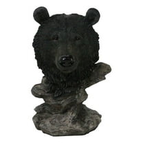 Western Rustic Wildlife Forest Black Bear Bust Figurine with Rocky Steppes Stand