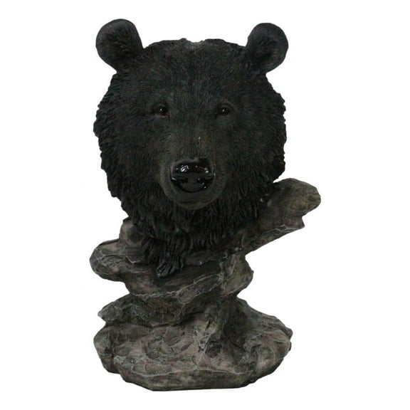 Western Rustic Wildlife Forest Black Bear Bust Figurine with Rocky Steppes Stand