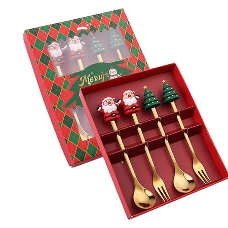 

Fdelink Tableware Christmas Tableware Set Stainless Steel Spoon Gift Set Dessert Spoon Fork Coffee Spoon Christmas Pendant Spoon Tableware Set Gift