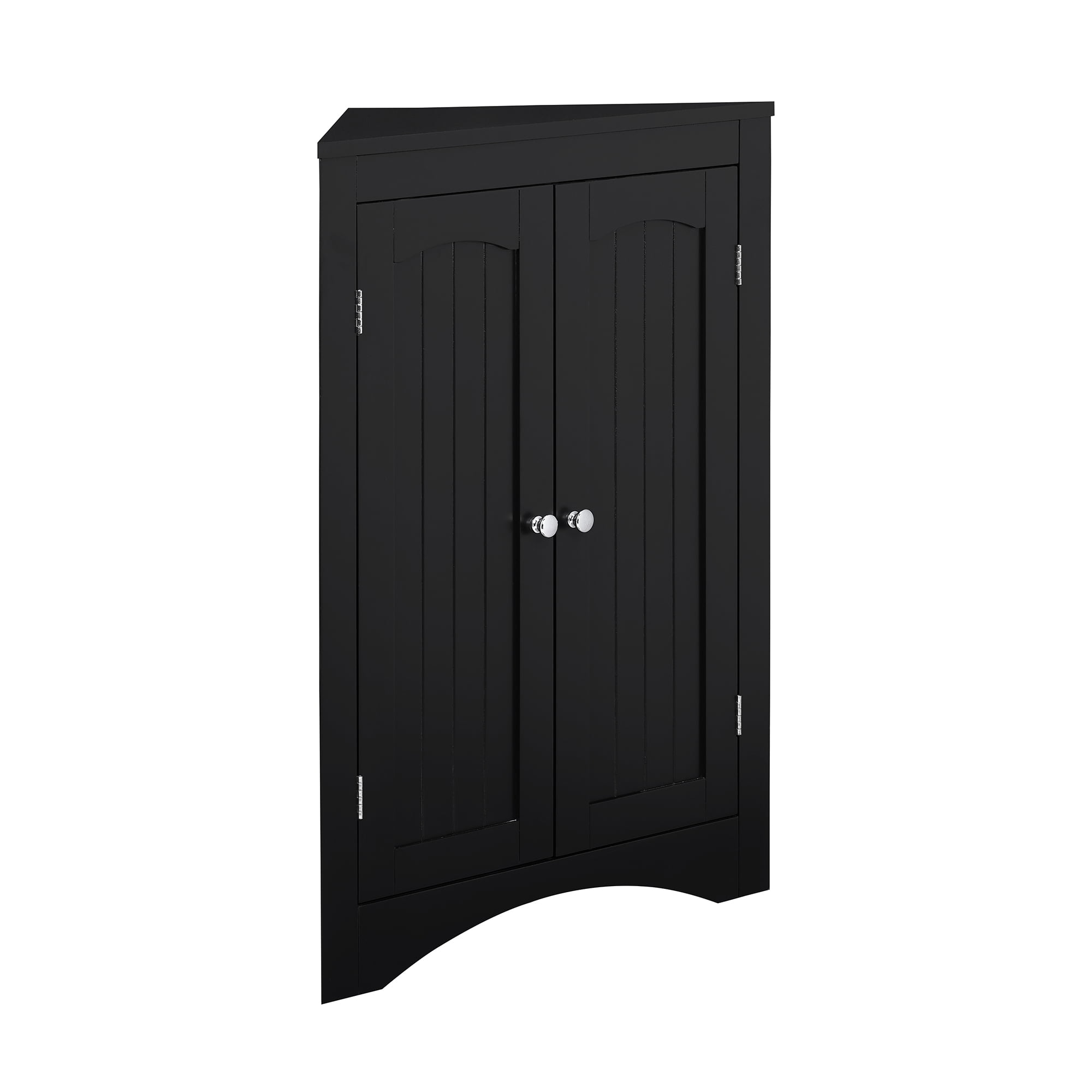 Small Corner Cabinet, Wood Corner Table with 2 Doors and Adjustable Shelves, Bathroom Storage Organizer, Floor Pantry Cabinet for Living Room, Kitchen