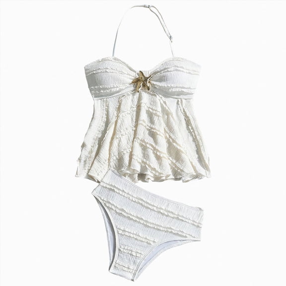 Splozh Tankini Swimsuit for Girls Two Piece, Stylish Bathing Suits for Teens Summer Beach Swimwear White,9-10 Years