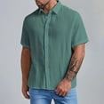thumbnail image 2 of Manxivoo Mens Shirts Men's Baggy Cotton Blend Pocket Solid Short Sleeve Turn Down Collar T Shirts Mens Dress Shirts Green XXXXXL, 2 of 4