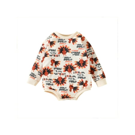 

Sunisery Toddler Baby Boys Girls Thanksgiving Day Romper Long Sleeve Cartoon Turkey Letters Print Casual Bodysuit