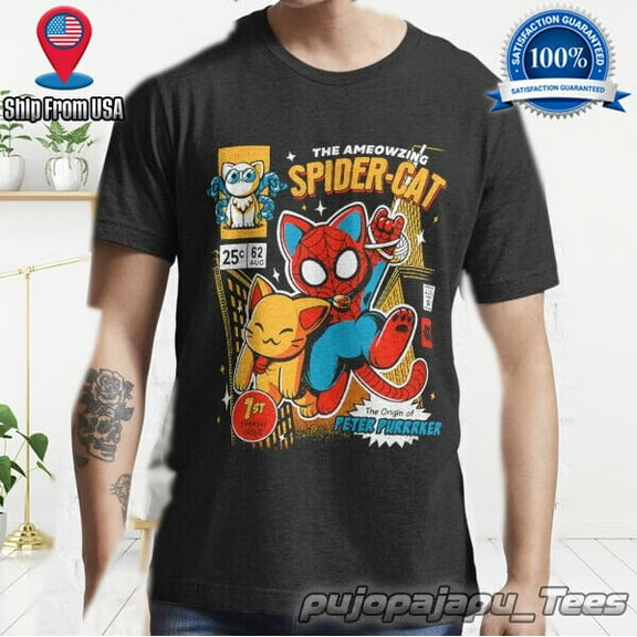 the ameozing spider cat tshirt american funny cotton T shirt SIZE S-5XL