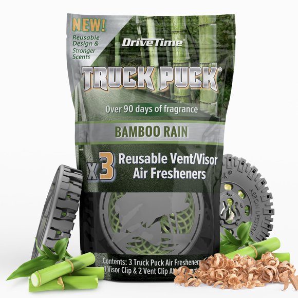 Ambientador para auto Drive Time Truck Puck Bamboo Rain, paquete de 3