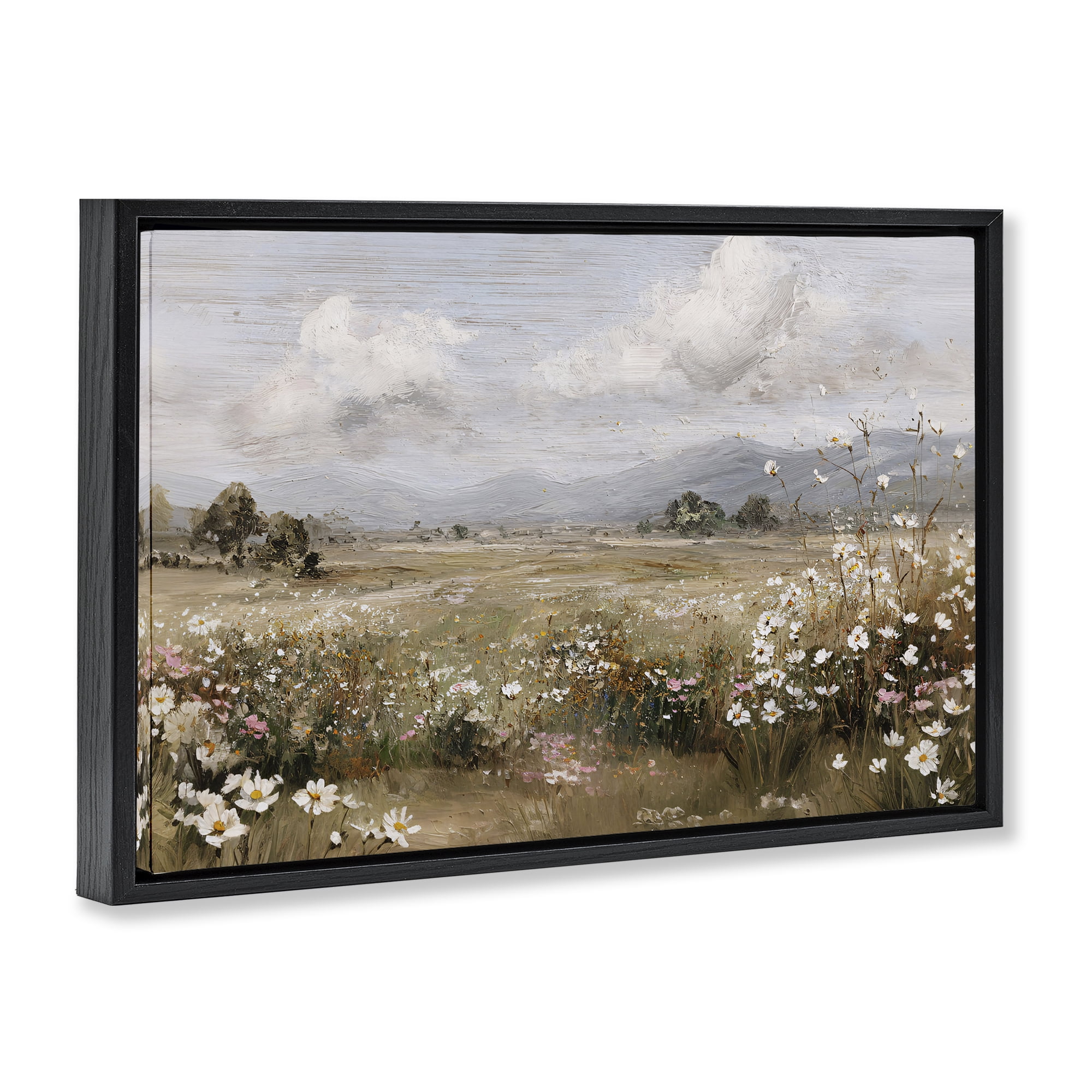 Stupell Industries Daisy Clusters in Field Black Framed Floater Canvas Wall Art, design by Jacky Ngan