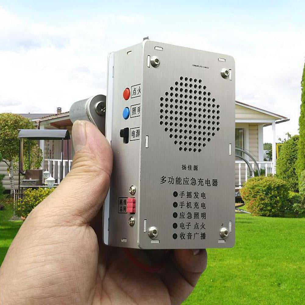 Hand Crank Generator Emergency Tool - Power Bank, Flashlight, Radio, Fire Starter, Aluminum Alloy
