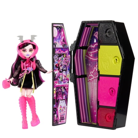 Monster High Skulltimate Secrets: Neon Frights Draculaura Fashion Doll and Dress-Up Vampire Locker