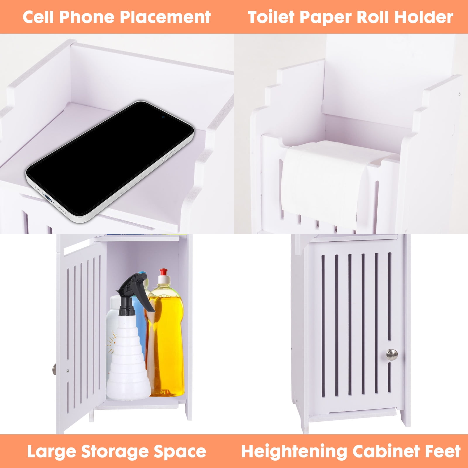 YOYTOO Bathroom Storage Cabinet with 2 Doors and 2 Shelves, Free Standing Toilet Paper Holders Stand Organizer for Small Spaces, White