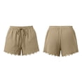 thumbnail image 3 of Favoffer Shorts for Women Linen Blend Lace Elastic Waist Drawstring Summer Beach Shorts with Pockets Casual Loungewear, 3 of 8