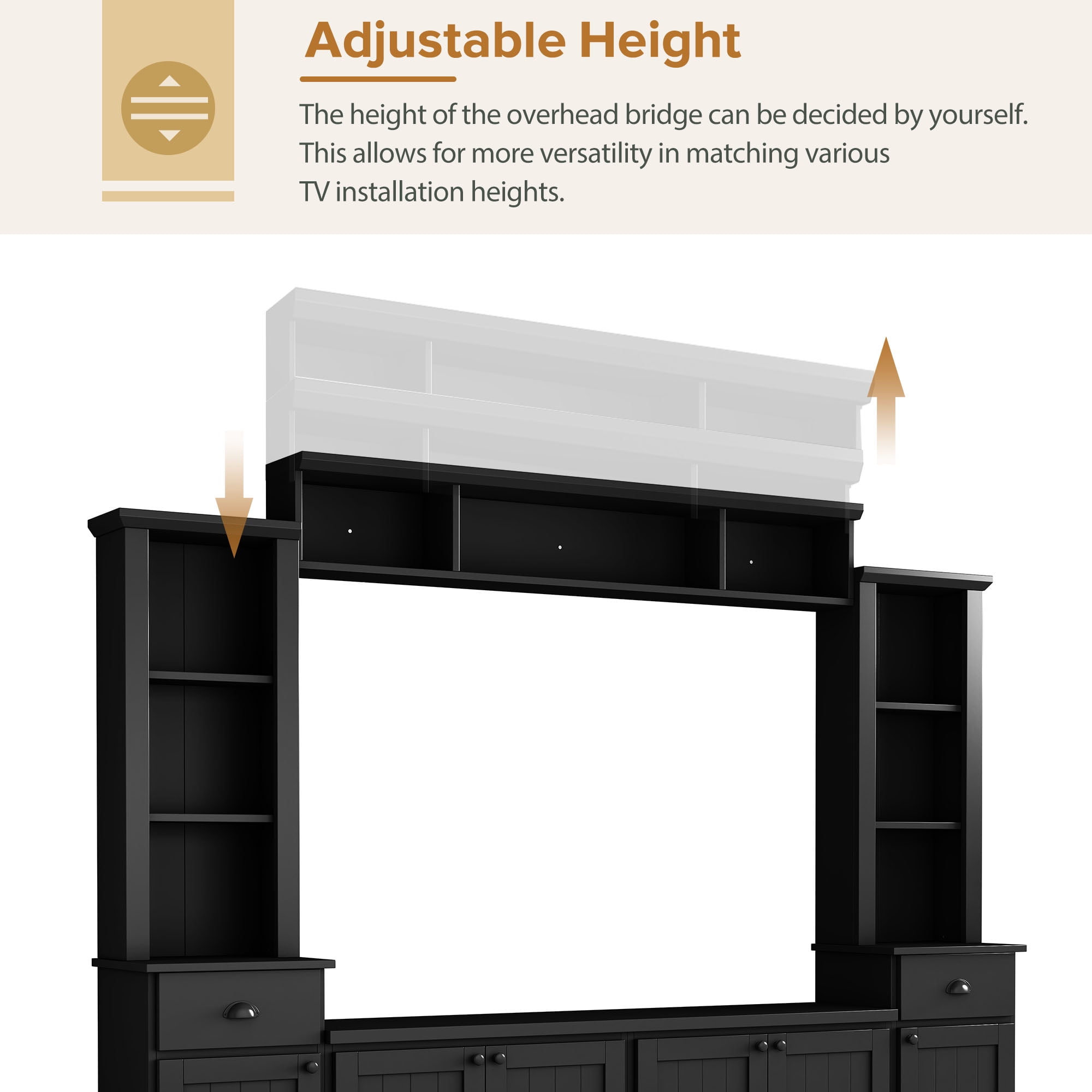 Euroco Minimalist Entertainment Wall Unit Set with Bridge for TVs Up to 75'', Ample Storage Space TV Stand with Adjustable Shelves, Modernist Large Media Console for Living Room