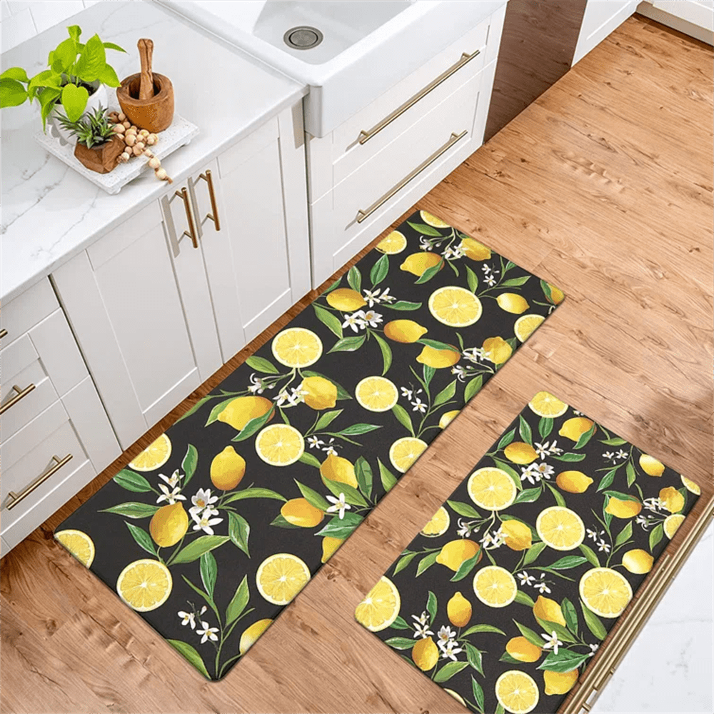 Lemon Kitchen Rugs Set 2 Pieces Anti Fatigue Waterproof Stain Resistant ...