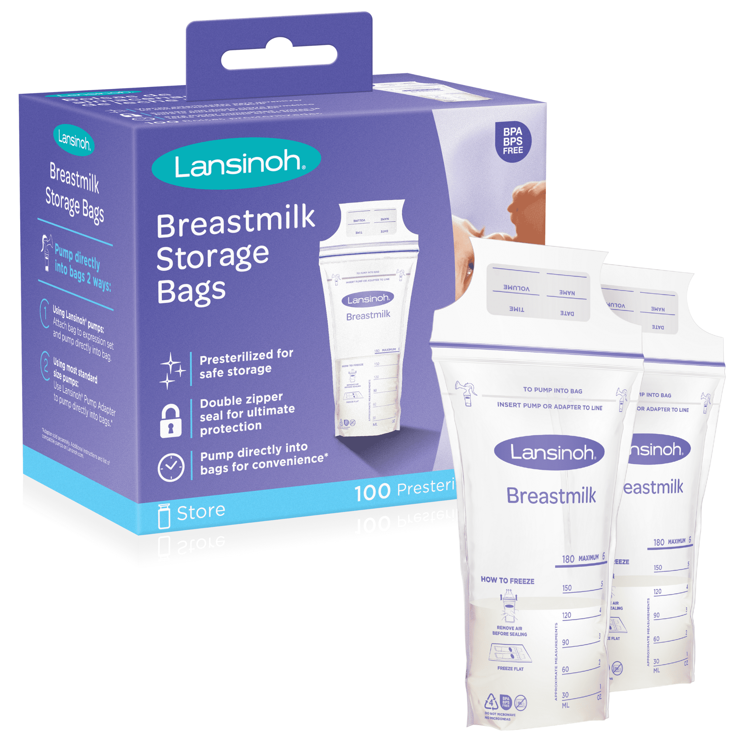 Lansinoh Breastmilk Storage Bags for Breastfeeding Moms, 100 Ct