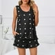 thumbnail image 2 of Women Heart Print Ruffle Pajamas Set Crewneck Tank Top Slant Pocket Shorts 2 Piece Sleepwear Loungewear Black L, 2 of 6