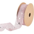 thumbnail image 1 of 1 5/8 Inch 20 Yards Light Pink Star Printed Organza Sheer Chiffon Trim Glitter Silver Stars Pattern Transparent Polyester Fabric Ribbon for Sewing Making Gift Wrapping Wedding Decor Crafts, 1 of 9