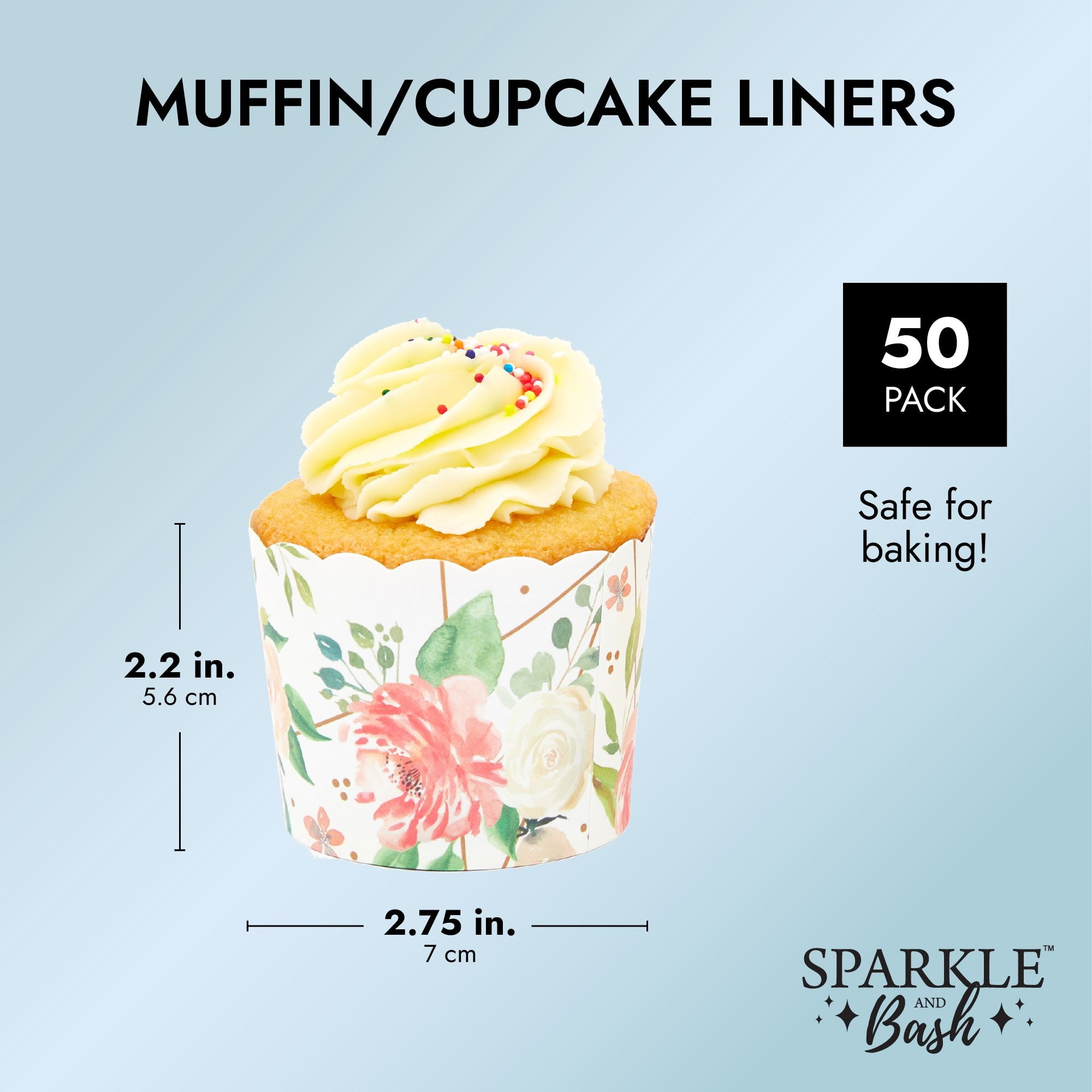 50-Pack Muffin Liners - Floral Watercolor Cupcake Wrappers Paper Bakin –  Sparkle and Bash