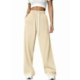 thumbnail image 3 of Women'S High Waist Loose Casual Drawstring Sweatpants Wide Leg Track Pants Fitness Pants with Pockets Beige L, 3 of 7