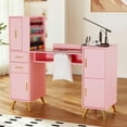 thumbnail image 2 of Advwin Manicure Table with Glass Top, Dust Collector, Wrist Cushion, Drawers, Shelves & Storage Cabinet, Acetone Resistant Nail Table Beauty Salon Station, Pink, 2 of 9