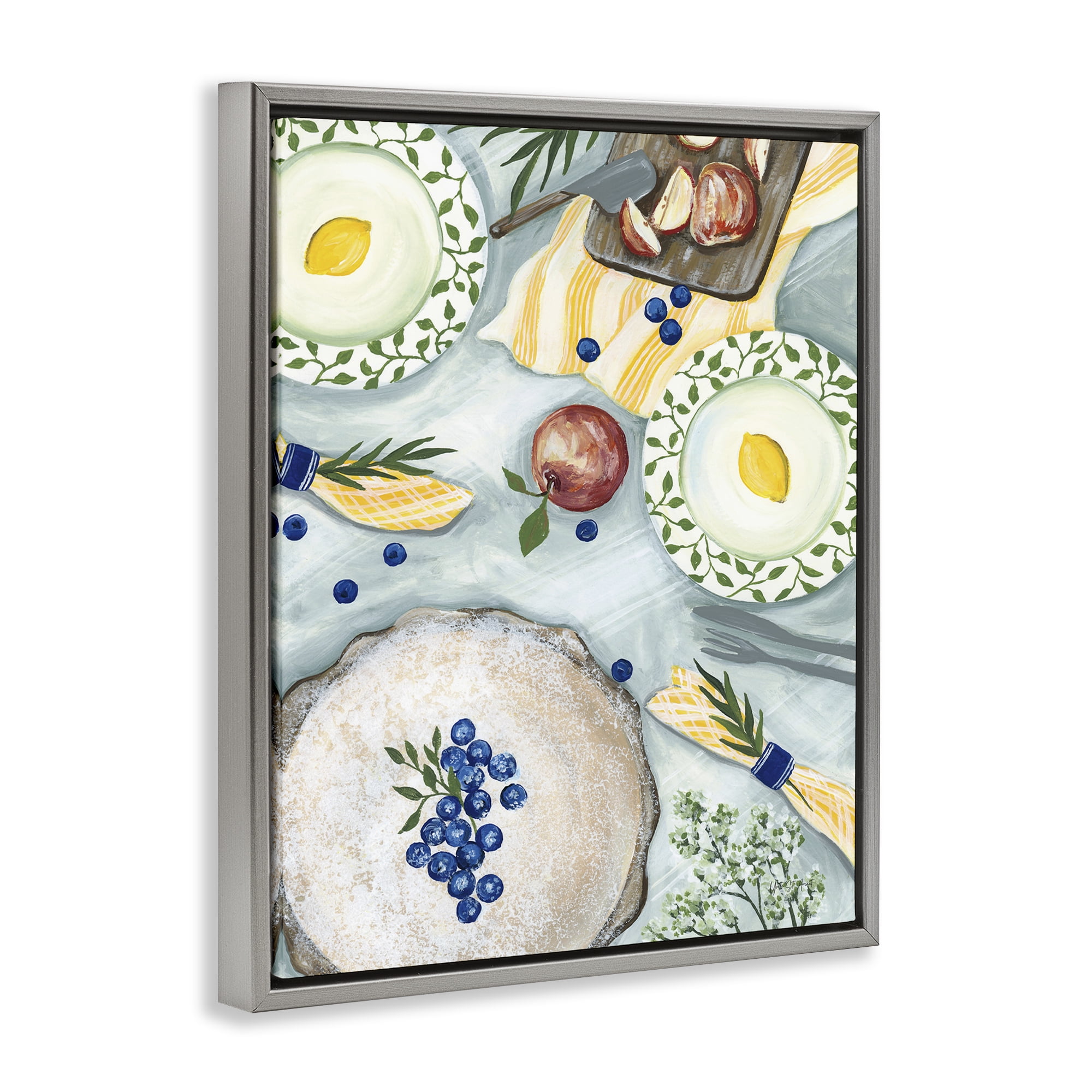 Stupell Industries Summer Picnic Fruits Food & Beverage Painting Gray Floater Framed Canvas Art Print Wall Art, 17 x 21