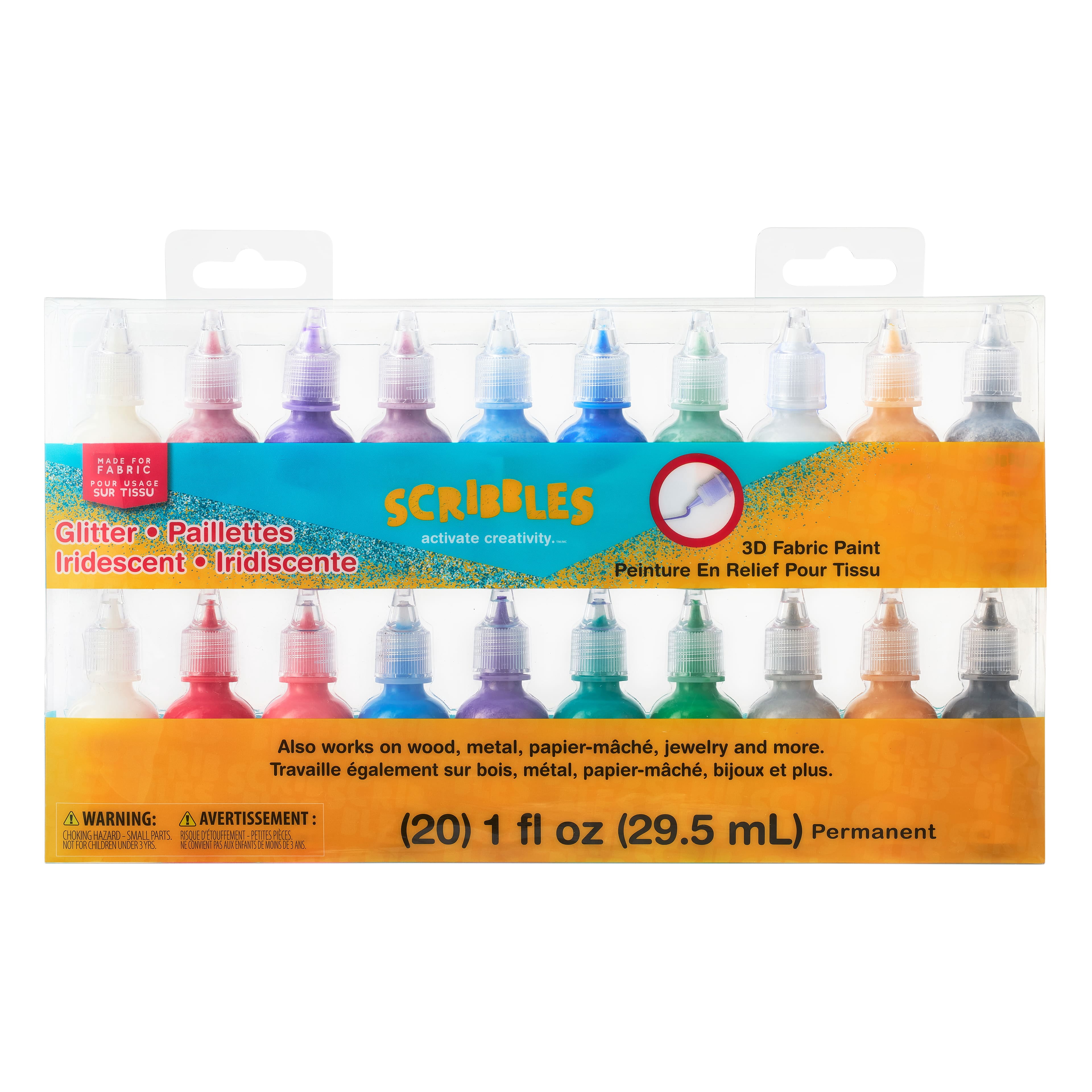 Scribbles Glitter & Iridescent 3D Fabric Paint Set