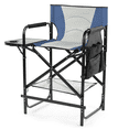 thumbnail image 3 of Tcbosik Folding Directors Chair with Side Table and Cup Holder, 26" Seat Height Portable Camping Chair with Storage Pocket and Footrest for Lawn, Backyard, Gray & Navy, 3 of 11