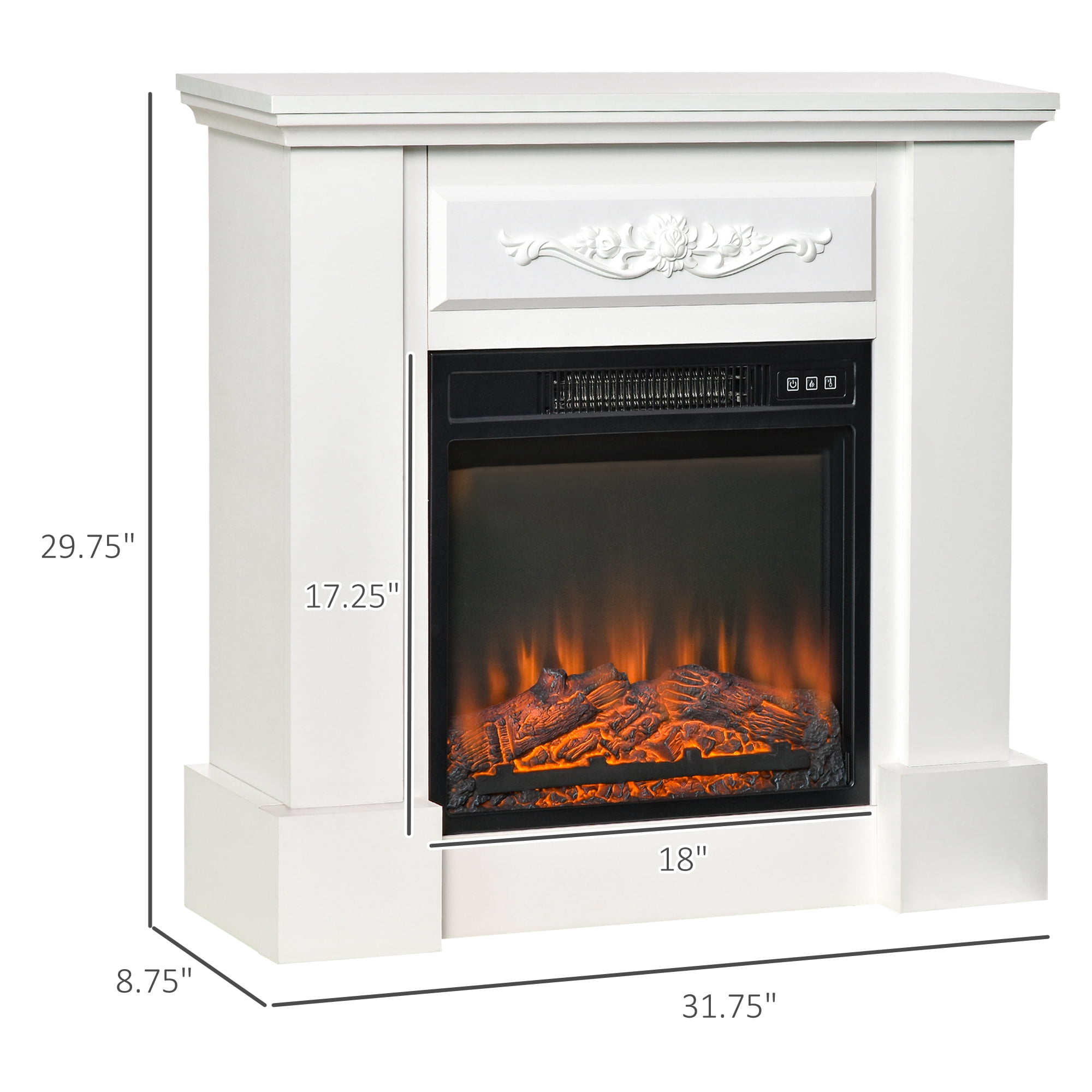 Leuco 32" Freestanding Electric Fireplace with Mantel, 1400W Heater with Remote Control, LED Log Flame, Overheat Protection, White